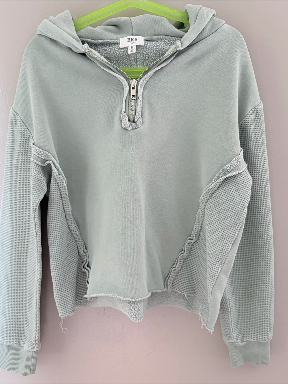BKE Girls Sage Green Quarter Zip Thermal Hoodie Size Medium